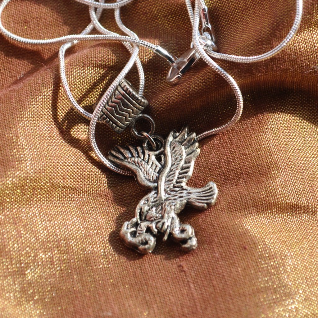 Metal Eagle Eating Snake Mexico Flag Pendant Charm 925 Silver Necklace (3045)